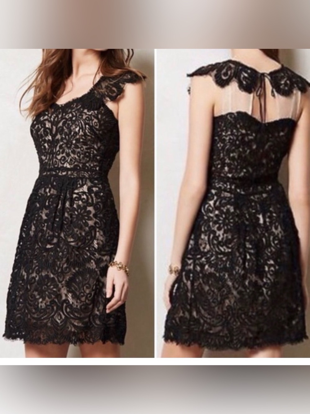 Yoana Baraschi Anthropologie black embroidered silk lace overlay dress